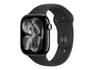 Apple Watch Series 11 (GPS) - 46 mm jet svart aluminium - smartklokke med sportsb&#229;nd - fluorelastomer - svart - b&#229;ndbredde: M/L - 64 GB - Wi-Fi 4, UWB, Bluetooth - 37.8 g