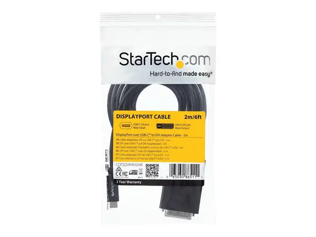 StarTech.com USB-C to DVI Cable - 6 ft / 2m 1080p 1920x1200 Monito...