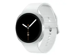 Samsung Galaxy Watch8 - 44 mm - s&#248;lvfarget smartklokke med sportsb&#229;nd - gummi - hvit - b&#229;ndbredde: M/L - display 1.47&quot; - 32 GB - NFC, Bluetooth, Wi-Fi, LTE - 4G - 34 g