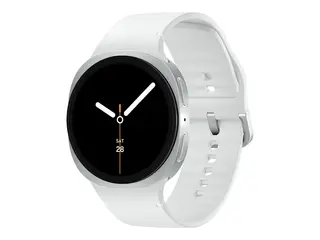 Samsung Galaxy Watch8 - 44 mm - s&#248;lvfarget smartklokke med sportsb&#229;nd - gummi - hvit - b&#229;ndbredde: M/L - display 1.47&quot; - 32 GB - NFC, Bluetooth, Wi-Fi, LTE - 4G - 34 g
