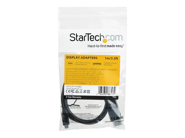 StarTech.com 3ft/1m USB C to DisplayPort 1.4 Cable 8K 60Hz/4K, Bid...