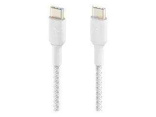 Belkin BoostCharge - USB-kabel - 24 pin USB-C (hann) til 24 pin USB-C (hann) USB 2.0 - 3 A - 1 m - USB Power Delivery (60W) - hvit (en pakke 2)