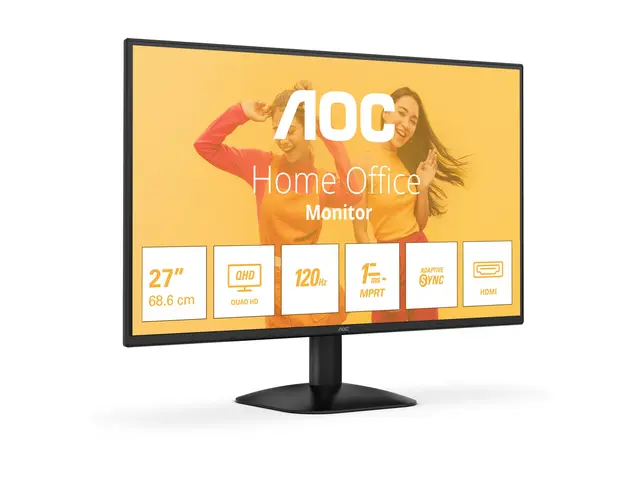 AOC Basic-line Q27B35S3 - LED-skjerm 27" - 2560 x 1440 QHD @ 120 Hz - IPS - 300 cd/m² - 1500:1 - 1 ms - HDMI, DisplayPort - høyttalere - svart 