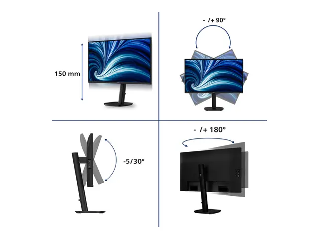Philips 27B2U3301 - 3000 Series - LED-skjerm 27" - 1920 x 1080 Full HD @ 120 Hz - IPS - 350 cd/m² - 1500:1 - 4 ms - HDMI, DisplayPort, USB-C - høyttalere - svart 