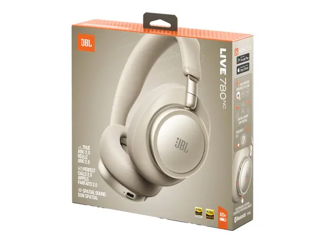 JBL LIVE 780NC - Hodetelefoner med mikrofon full størrelse - Bluetooth - trådløs, kablet - aktiv støydemping - 3,5 mm jakk - sand 