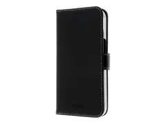 Insmat Exclusive - Lommebok for mobiltelefon ekte skinn, kartong+papir+aluminiumsfolie - svart - for Apple iPhone 15 Pro