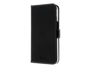 Insmat Exclusive - Lommebok for mobiltelefon ekte skinn, kartong+papir+aluminiumsfolie - svart - for Apple iPhone 15 Pro