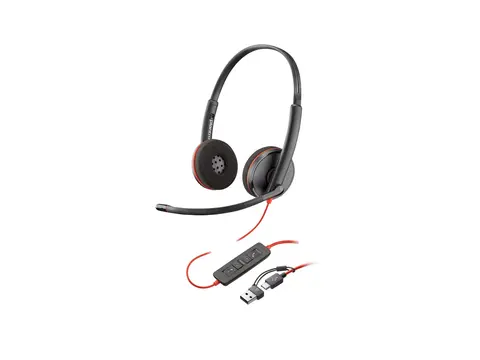 HP Poly Blackwire 3225 - Blackwire 3200 Series hodesett - on-ear - kablet - 3,5 mm jakk, USB-C - svart - Certified for Skype for Business, Cisco Jabber Certified, Avaya Certified, UC-sertifisert