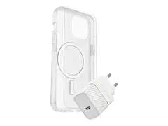 OtterBox Symmetry Series - Baksidedeksel for mobiltelefon MagSafe-samsvar - blank - med Premium Glass-skjermbeskytter og Fast Charge-vegglader USB-C 30 W - for Apple iPhone 16 Pro