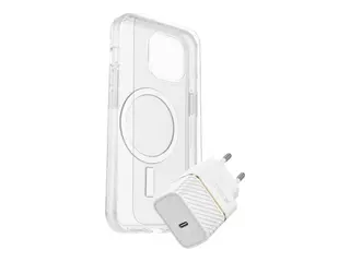 OtterBox Symmetry Series - Baksidedeksel for mobiltelefon MagSafe-samsvar - blank - med Premium Glass-skjermbeskytter og Fast Charge-vegglader USB-C 30 W - for Apple iPhone 16 Pro