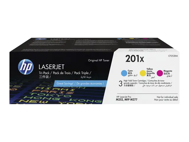 HP 201X - 3-pack Høy ytelse gul, cyan, magenta original LaserJet t...