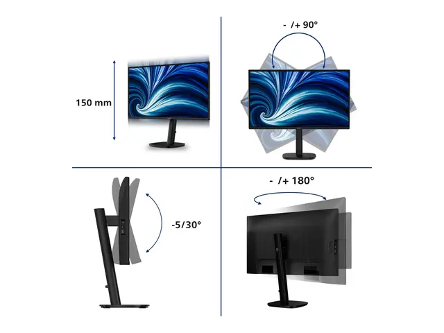 Philips 27B2N3200J - 3000 Series - LED-skjerm 27" - 1920 x 1080 Full HD @ 120 Hz - IPS - 350 cd/m² - 1500:1 - 4 ms - HDMI, VGA, DisplayPort - høyttalere - svart 
