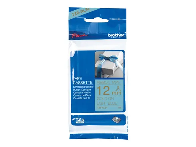 Brother TZe-RL34 - Sateng gull på lyseblå Rull (1,2 cm x 4 m) 1 ka...