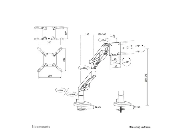 Neomounts ACE DS70-256RD1 - Monteringssett (skjermarm) - Gas Sprin...
