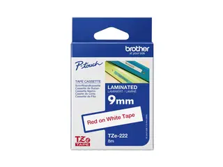 Brother TZe-222 - Rødt på hvitt - Rull (0,9 cm x 8 m) 1 kassett(er) laminert teip for Brother PT-D210, D600, H110, P750, P950; P-Touch Cube PT-P300; P-Touch Cube Pro PT-P910