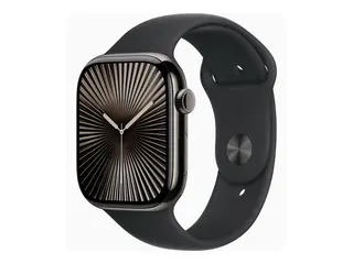 Apple Watch Series 10 (GPS + Cellular) 46 mm - jet svart aluminium - smartklokke med sportsb&#229;nd - fluorelastomer - svart - b&#229;ndbredde: S/M - 64 GB - LTE, Wi-Fi 4, UWB, Bluetooth - 4G - 35.3 g