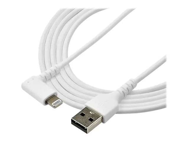 StarTech.com 6ft (2m) Durable USB A to Lightning Cable, White 90° ...