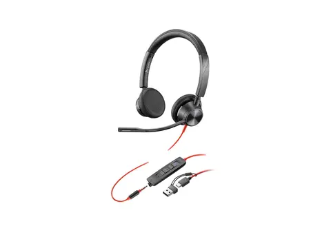 HP Poly Blackwire 3325 - Blackwire 3300 series hodesett - on-ear - kablet - 3,5 mm jakk, USB-C - svart - Certified for Microsoft Teams, UC-sertifisert