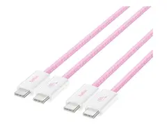 Belkin BoostCharge - USB-kabel - 24 pin USB-C (hann) til 24 pin USB-C (hann) 1.5 m - USB Power Delivery (60W), flettet kabel - rosa (en pakke 2)