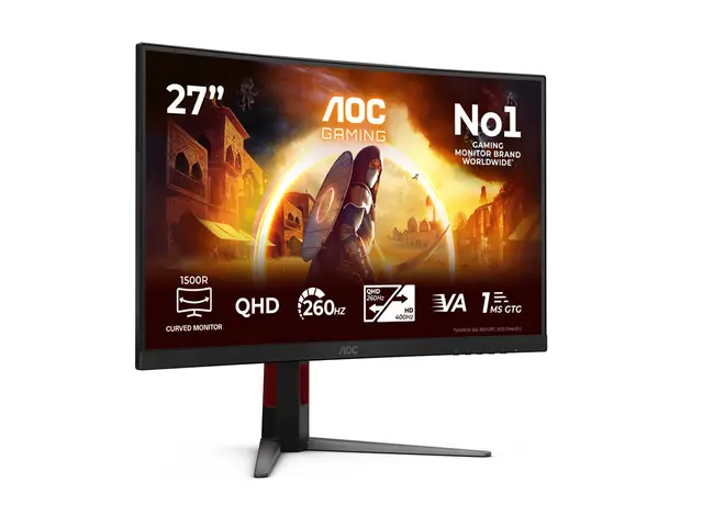 AOC Gaming CQ27G4Z2 - LED-skjerm - gaming kurvet - 27" - 2560 x 1440 QHD @ 260 Hz - Fast VA - 350 cd/m² - 3000:1 - DisplayHDR 400 - 0.3 ms - 2xHDMI, DisplayPort - svart, rød 