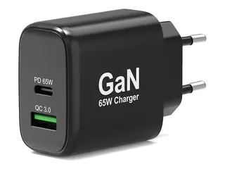 PORT Connect - Strømadapter - GaN - 65 watt 3.25 A - PD, QC 3.0 - 2 utgangskontakter (USB-type A, USB-C) - Europa
