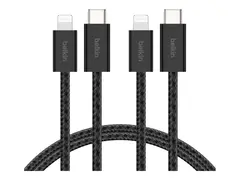 Belkin BoostCharge - Lightning-kabel - 24 pin USB-C hann til Lightning hann 1.5 m - MFI-sertifisert - svart - Rask lading (en pakke 2)