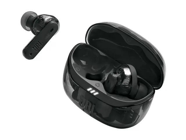JBL TUNE Beam 2 - Ghost Edition - True wireless-hodetelefoner med mikrofon i øret - Bluetooth - aktiv støydemping - spøkelsessvart 