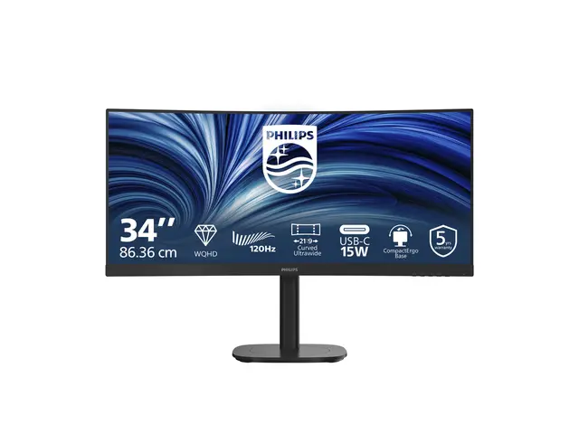 Philips 34B2N3500C - 3000 Series - LED-skjerm kurvet - 34" - 3440 x 1440 WQHD @ 120 Hz - VA - 3500:1 - HDR10 - 2xHDMI, DisplayPort - høyttalere - svart 