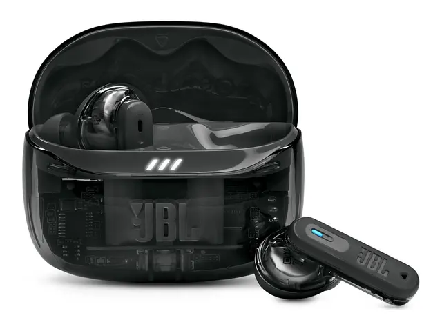 JBL TUNE Beam 2 - Ghost Edition - True wireless-hodetelefoner med mikrofon i øret - Bluetooth - aktiv støydemping - spøkelsessvart 