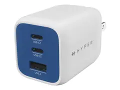Targus HyperJuice Flex - Strømadapter - GaN 65 watt - 3 utgangskontakter (2 x USB-C, USB) - snorkelblå