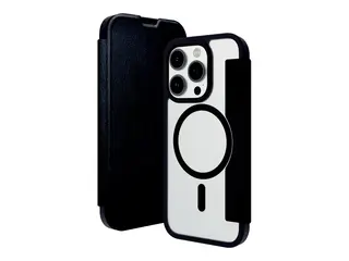 dbramante1928 Helsinki - Lommebok for mobiltelefon MagSafe-samsvar - veganlær, resirkulerbar plast - klar/svart - for Apple iPhone 15 Pro