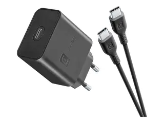 Cellularline - Strømadapter - 45 watt PD, AFC, super-fast Charging 2.0 (24 pin USB-C) - på kabel: USB-C - svart