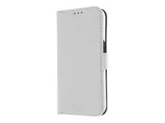 Insmat Exclusive - Lommebok for mobiltelefon ekte skinn, polykarbonat, kartong+papir+aluminiumsfolie - hvit - for Apple iPhone 15 Pro