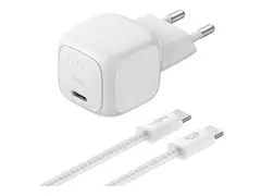 Belkin BoostCharge - Strømadapter - kompakt 30 watt - PD, Fast Charge (USB-C) - på kabel: USB-C - sølv - med USB-C-kabel (2m)