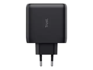 Trust Maxo - Strømadapter - 65 watt - 3 A PD 3.0 - 2 utgangskontakter (24 pin USB-C) - svart