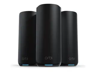NETGEAR Orbi 870 Series RBE873 Wi-Fi-system - (ruter, 2 utvidere) - inntil 9000 kvadratfot - maske 10GbE, 2.5GbE, Wi-Fi 7 Multibånd