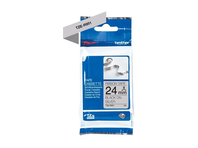 Brother TZe-R951 - Sateng - sort på sølv - Rull (2,4 cm x 4 m) 1 k...