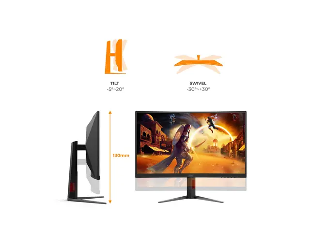 AOC Gaming CQ27G4Z2 - LED-skjerm - gaming kurvet - 27" - 2560 x 1440 QHD @ 260 Hz - Fast VA - 350 cd/m² - 3000:1 - DisplayHDR 400 - 0.3 ms - 2xHDMI, DisplayPort - svart, rød 