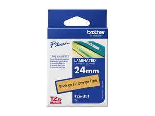 Brother TZe-B51 - Standardklebemiddel - svart på fluorescerende oransje Rull (2,4 cm x 5 m) 1 kassett(er) laminert teip - for Brother PT-D600; P-Touch PT-3600, D800, E500, E550, P750, P900; P-Touch Cube Plus PT-P710