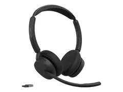 Jabra Evolve3 45 MS Stereo - hodesett - USB-A via Bluetooth-adapter, USB-C Microsoft Teams Certified - Zoom Certified - med ladestativ
