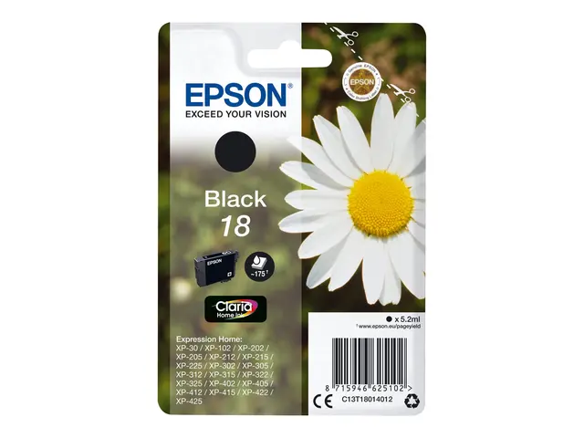 Epson 18 - 5.2 ml - svart - original - blære med RF/lyd-alarm - bl...