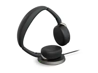 Jabra Evolve2 65 Flex UC Stereo - Hodesett on-ear - Bluetooth - tr&#229;dl&#248;s - aktiv st&#248;ydemping - USB-A - svart - med tr&#229;dl&#248;s ladepute - Optimert for UC