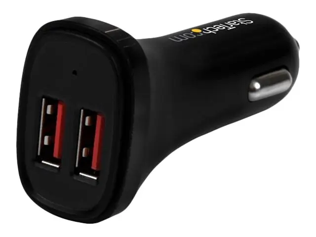 Startech Dual Port USB Car Charger - High Power 24W/4.8A Black 2-P...