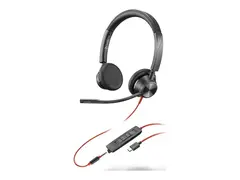 Poly Blackwire 3325 - Blackwire 3300 series hodesett - on-ear - kablet - 3,5 mm jakk, USB-C - svart - Certified for Microsoft Teams, UC-sertifisert