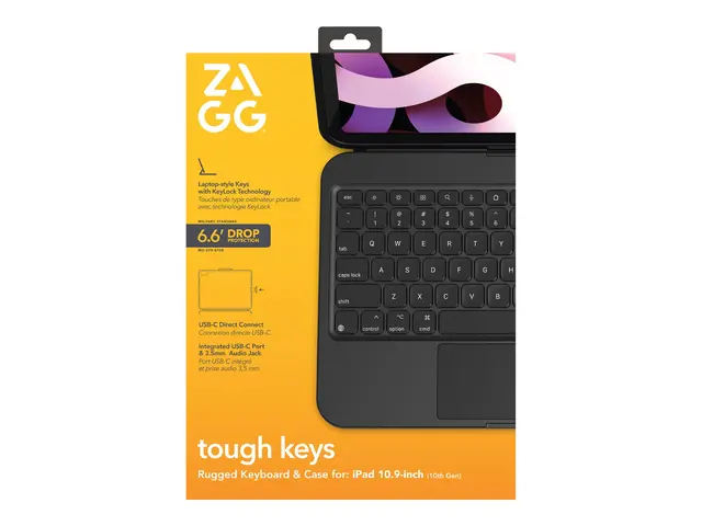 ZAGG Tough Keys - Tastatur og folioveske (boks) med styrepute USB-...