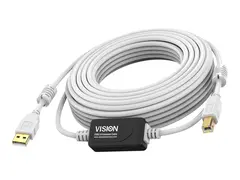 Vision Techconnect - USB-kabel USB (hann) til USB-type B (hann) - USB 2.0 - 15 m - aktiv inline-forsterker - hvit