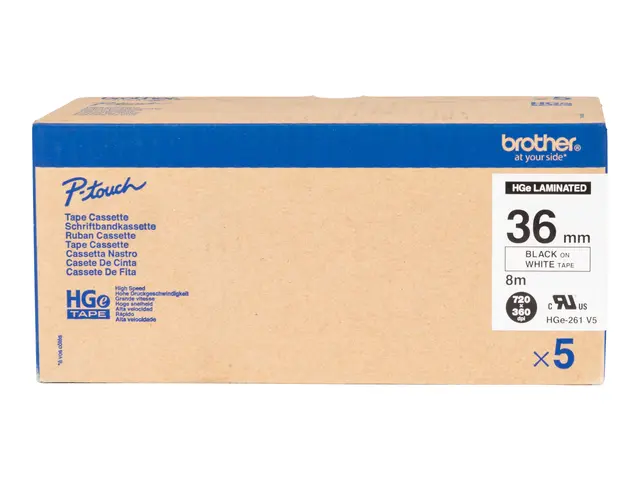 Brother HGE-261V5 - Svart på hvitt Rull (3,6 cm x 8 m) 5 kassett(e...