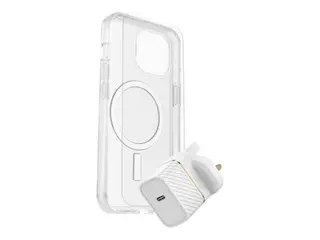 OtterBox Symmetry Series - Baksidedeksel for mobiltelefon MagSafe-samsvar - blank - med Premium Glass-skjermbeskytter og Fast Charge-vegglader USB-C 30 W - for Apple iPhone 16 Pro