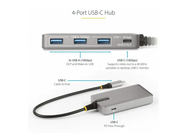 StarTech.com 4-Port USB-C Hub with DP Alt Mode Video Output 4K 60H...