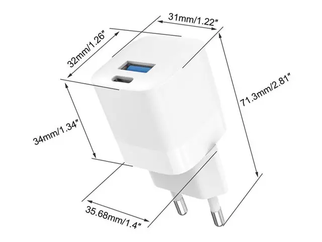Vision - Strømadapter 30 watt 3 A QC 3.0 2 utgangskontakter (USB-C...